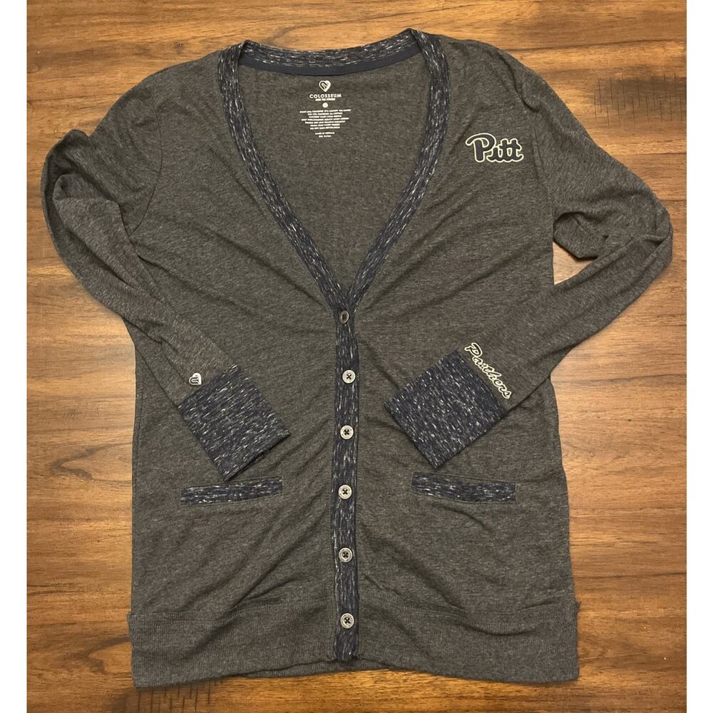 Colosseum Univ Of Pittsburgh Panthers Medium Gray & Blue Lightweight Cardigan